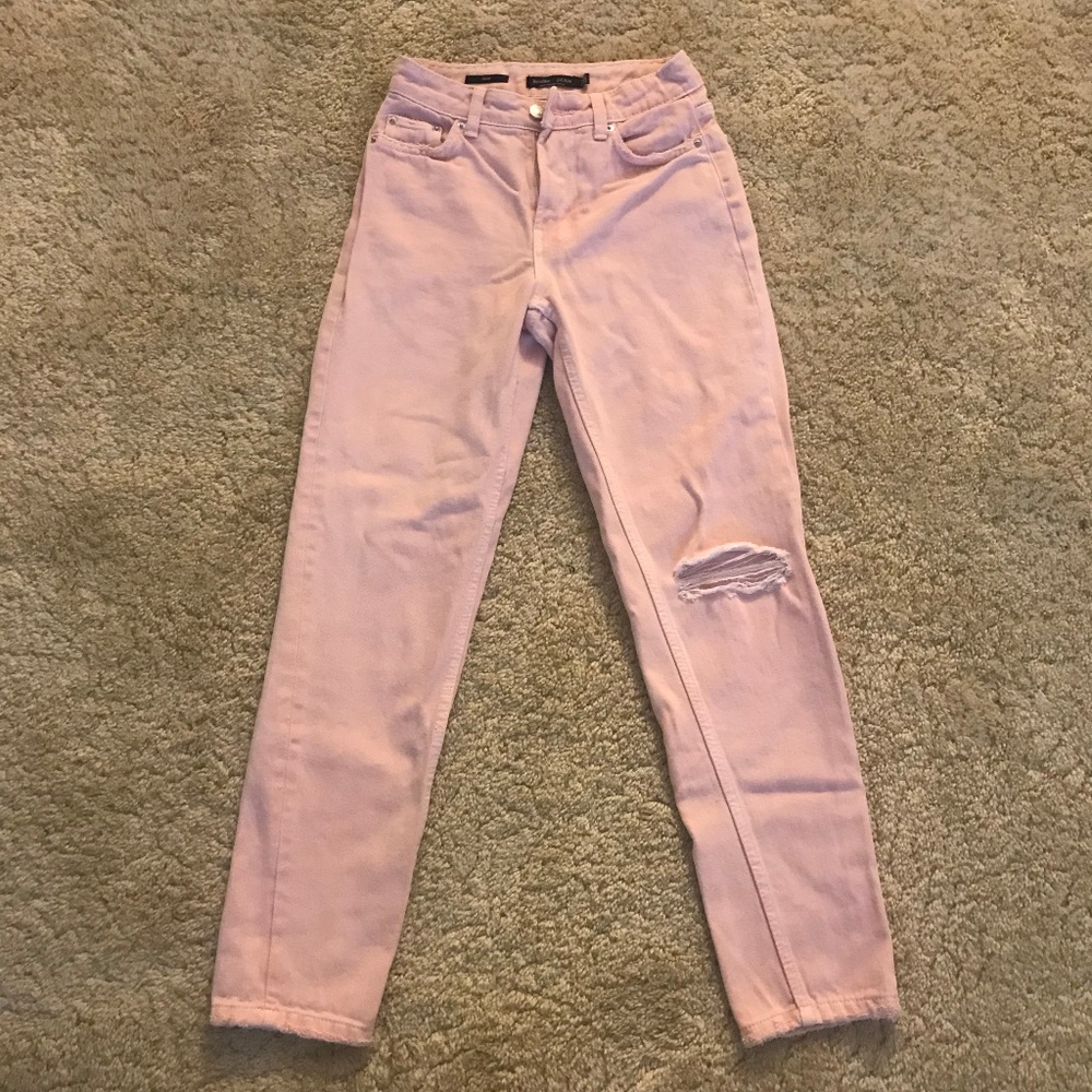 Bershka Pink Denim Mom Jeans with rip